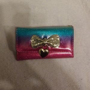 Ombre Wallet with Glittery Bow and Fake Lock
